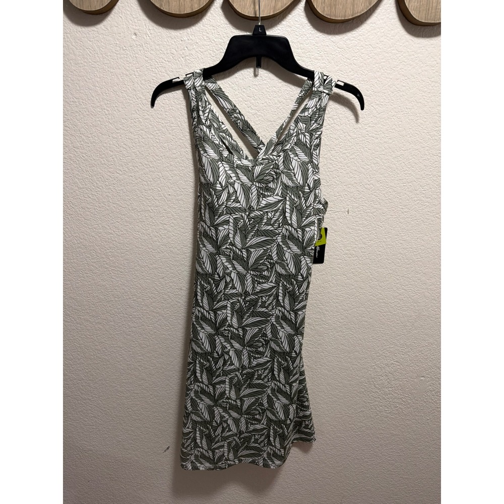 Eddie Bauer Womens Green White Leaf Print Back Active Dress Medium NWT‎